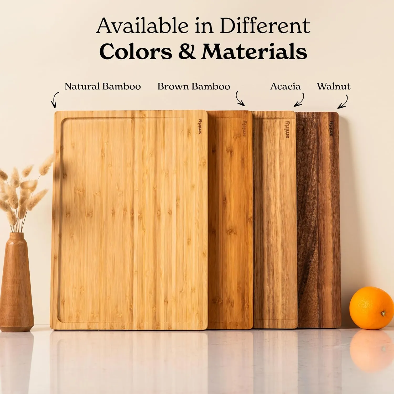 SMIRLY Wooden Cutting Boards For Kitchen Meal Prep & Serving - Bamboo Cutting Board Set with Holder, Charcuterie & Chopping Board, Wood Cutting Board Set, Kitchen Gadgets