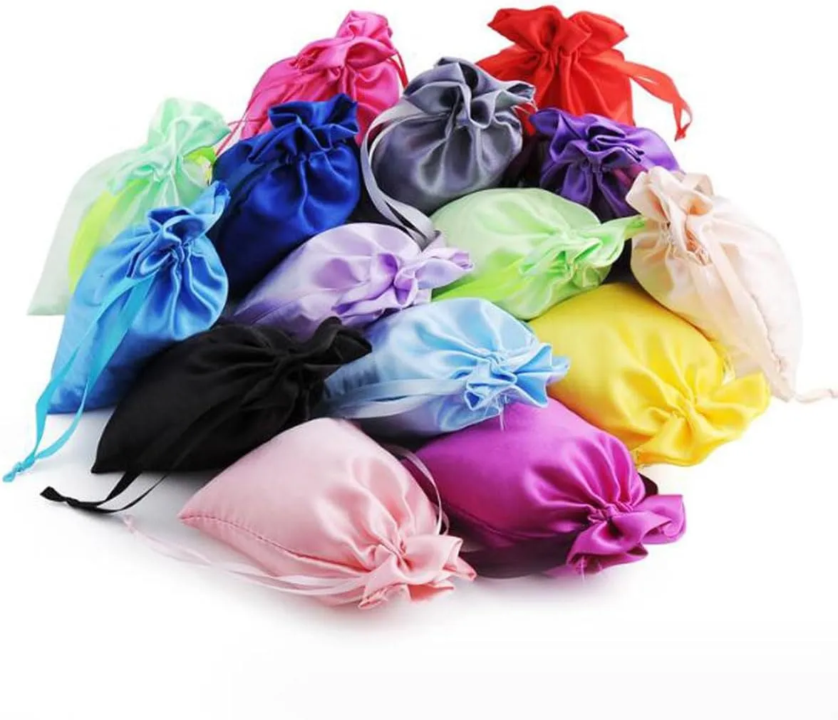 Snadulor 50PCS Satin Bags with Drawstring,Satin Gift Pouches for Jewelry,Wedding,Birthday,Gift,Candy Bags,Party Favors,Random Color,5.9x7.8 inch