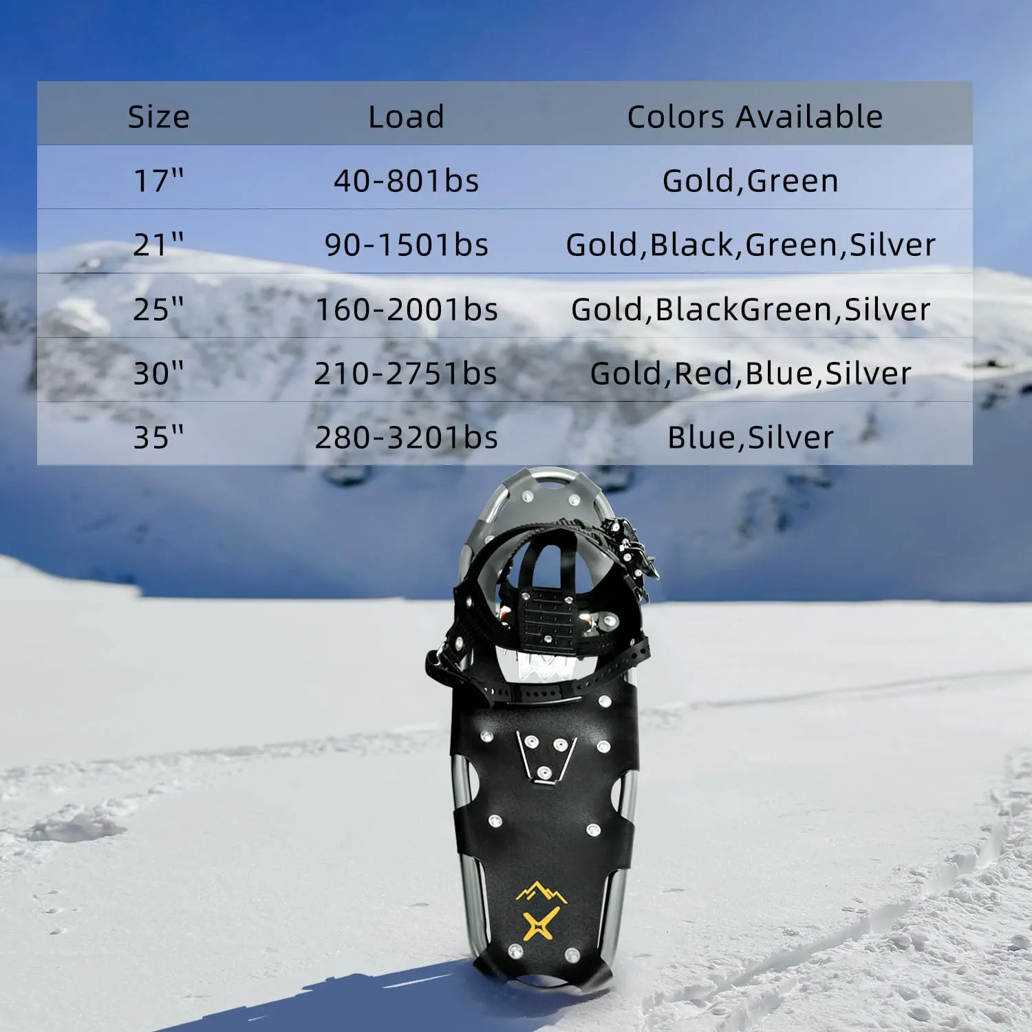 Snowshoes,Lightweight Aluminum Frame,13-Point Heavy Duty Crampons,UV Shoe Decking, and Ratchet System for Secure Fit Complete with Carry Bag for Convenient Storage and Travel