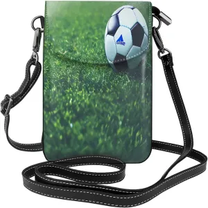 Soccer Ball On Grassy Print crossbody cell phone purse for women,trendy mini handbag with credit card slots