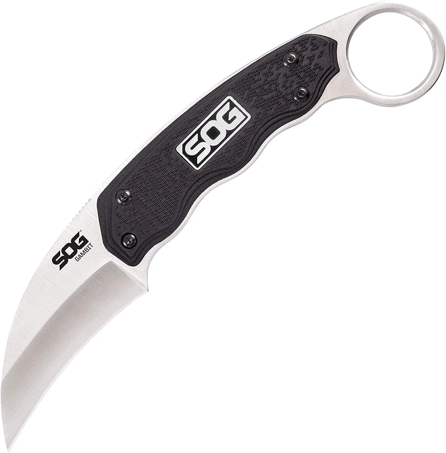 SOG Survival Karambit Knife - Gambit Curved Security Belt Knife, Full Tang Fixed 2.6 Inch Blade w/Hard Nylon Sheath and Adjustable Clip (GB1001-CP), Black