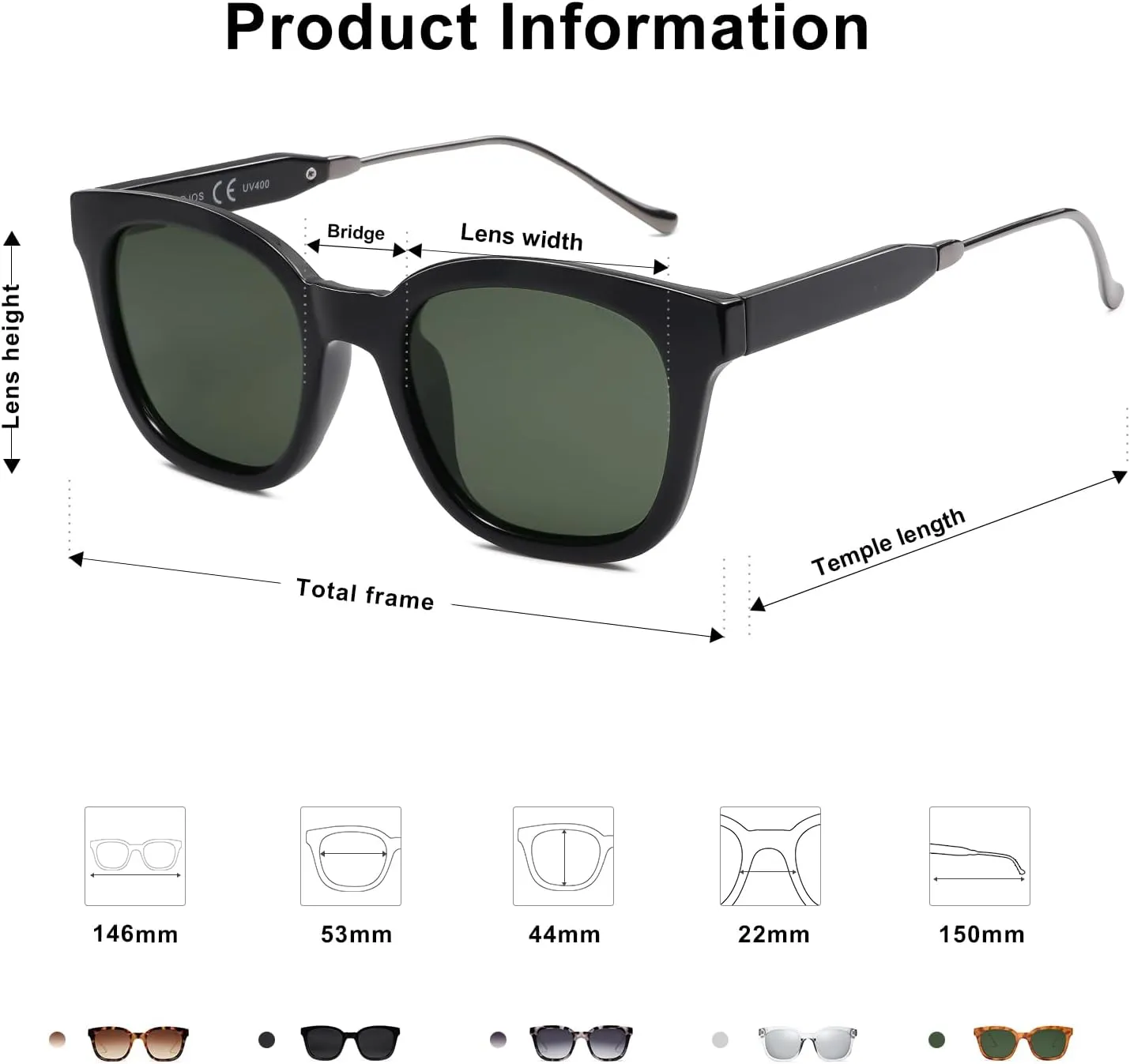 SOJOS Classic Square Polarized Sunglasses Womens Mens Retro Trendy UV400 Sunnies SJ2050