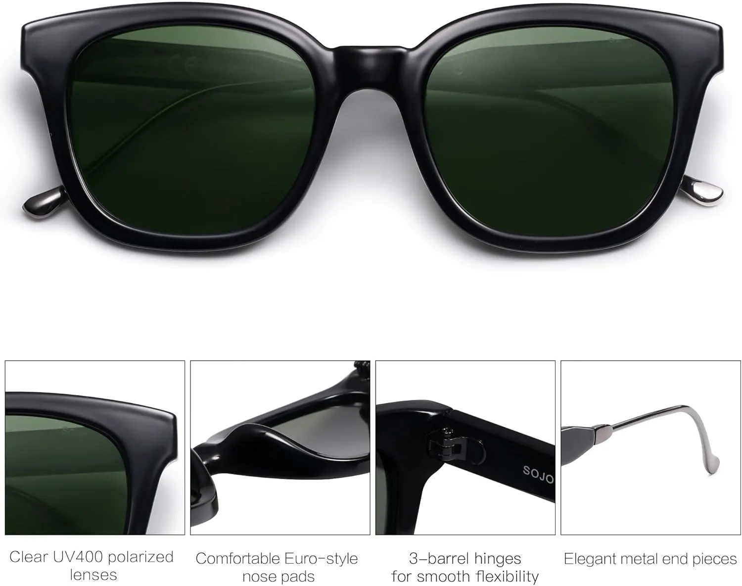 SOJOS Classic Square Polarized Sunglasses Womens Mens Retro Trendy UV400 Sunnies SJ2050