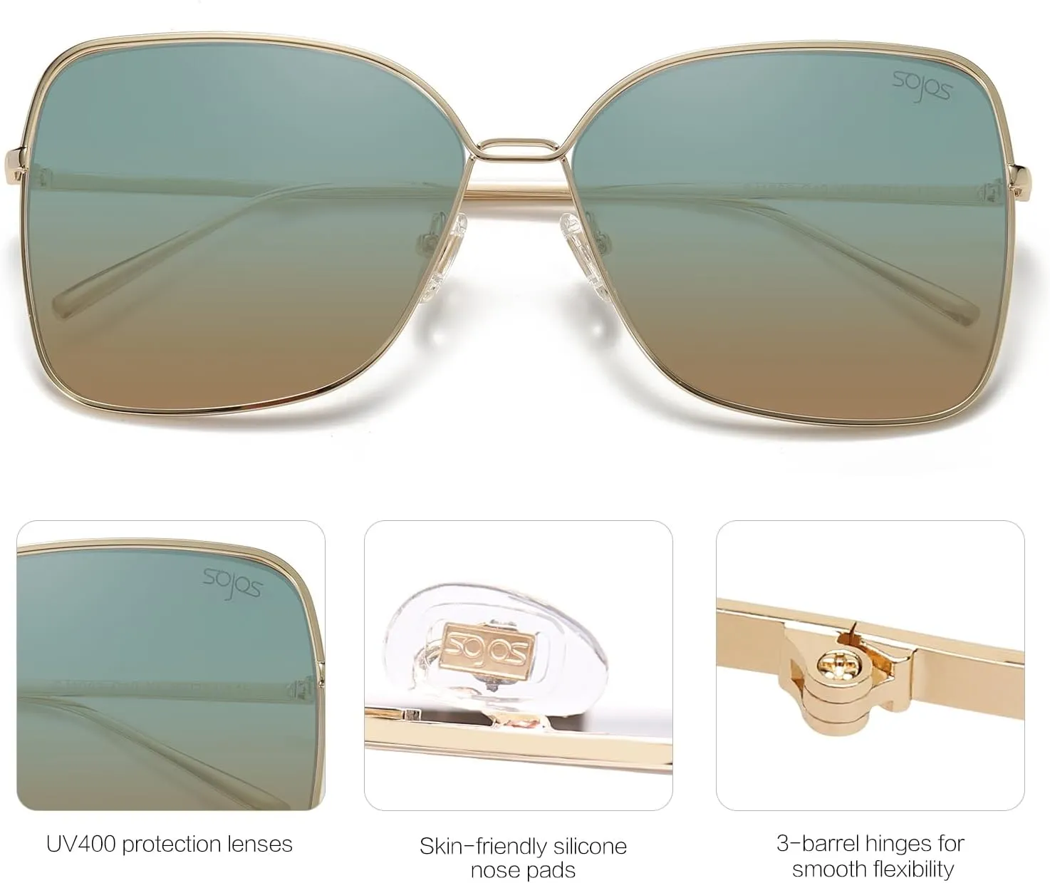 SOJOS Classic Trendy Square Oversized Sunglasses Womens Mens UV400 Big Large Designer Shades SJ1082