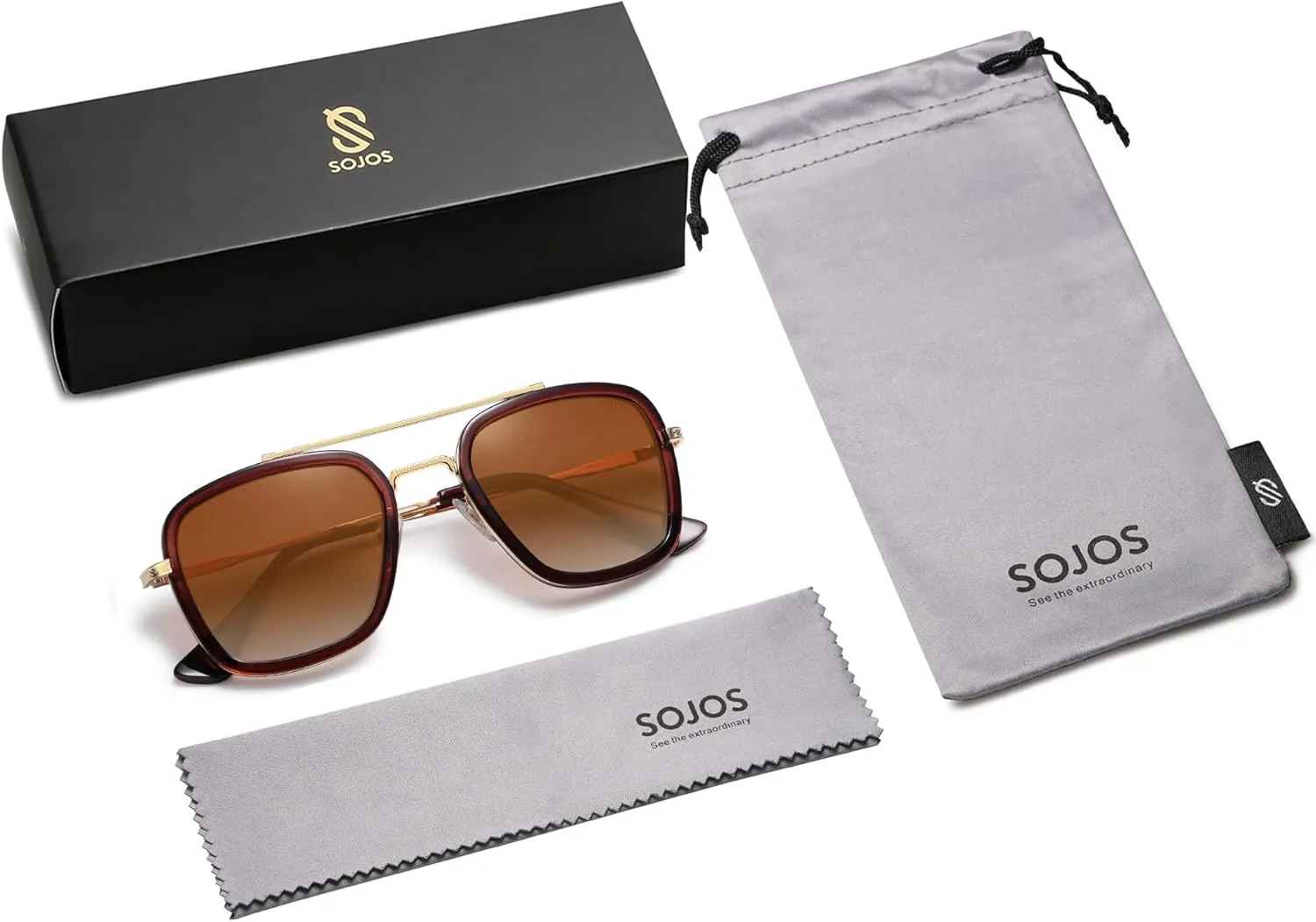 SOJOS Polarized Sunglasses for Men Women Retro Aviator Square Goggle Classic Alloy Frame HERO SJ1126