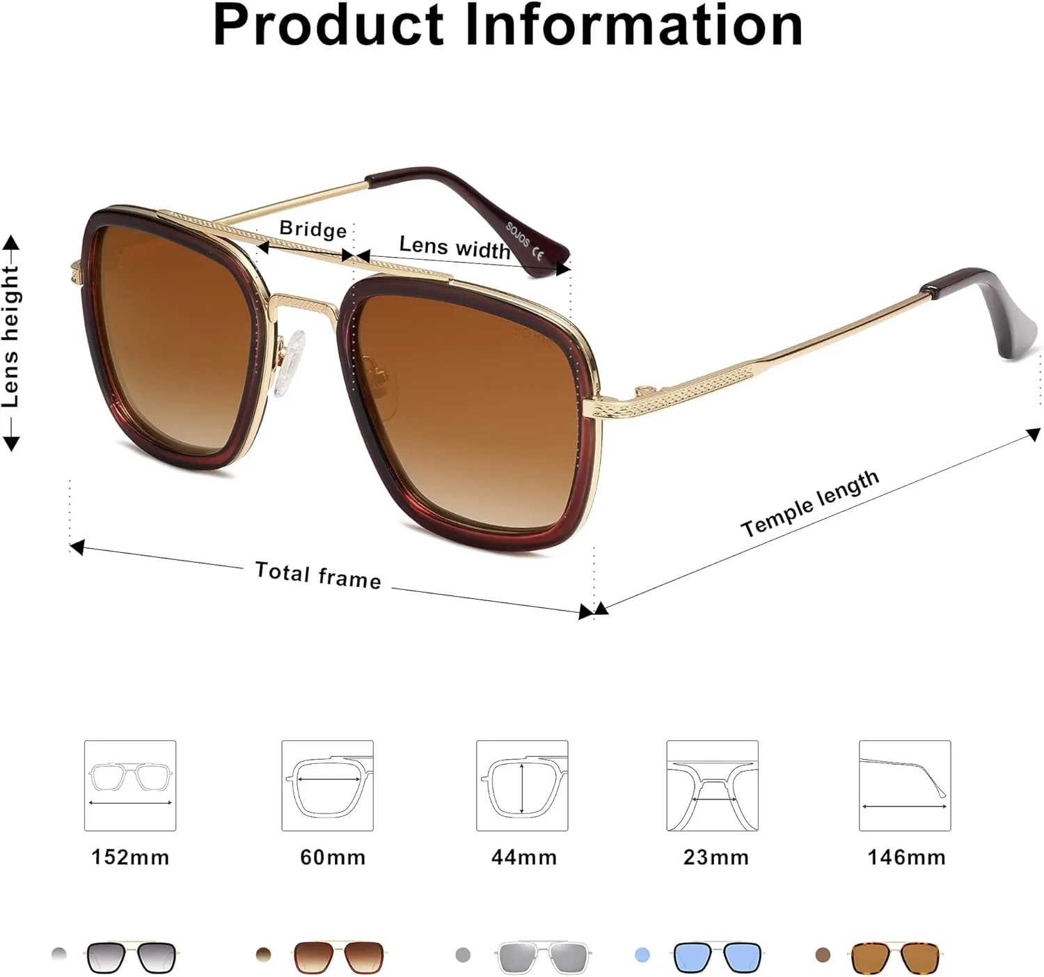 SOJOS Polarized Sunglasses for Men Women Retro Aviator Square Goggle Classic Alloy Frame HERO SJ1126