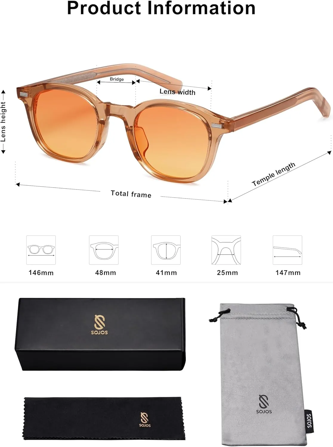 SOJOS Retro Square Sunglasses for Women Men Vintage Shades UV Protection Sunnies SJ2316