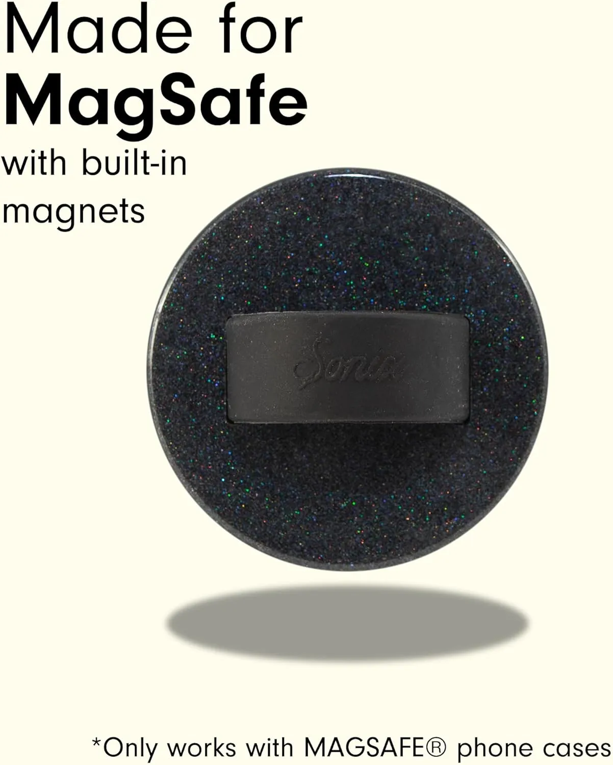 Sonix Magnetic Phone Grip, MagSafe Silicone Ring Loop Grip - Detachable Holder for Hand, Soft MagSafe Grip | Glitter Black