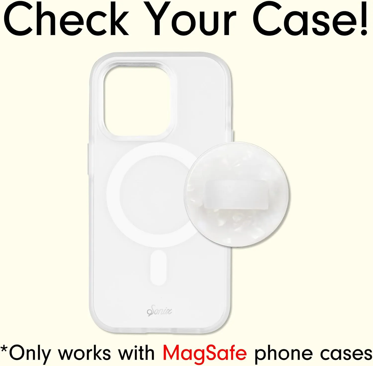 Sonix Magnetic Phone Grip, MagSafe Silicone Ring Loop Grip - Detachable Holder for Hand, Soft MagSafe Grip | White Pearl Tort