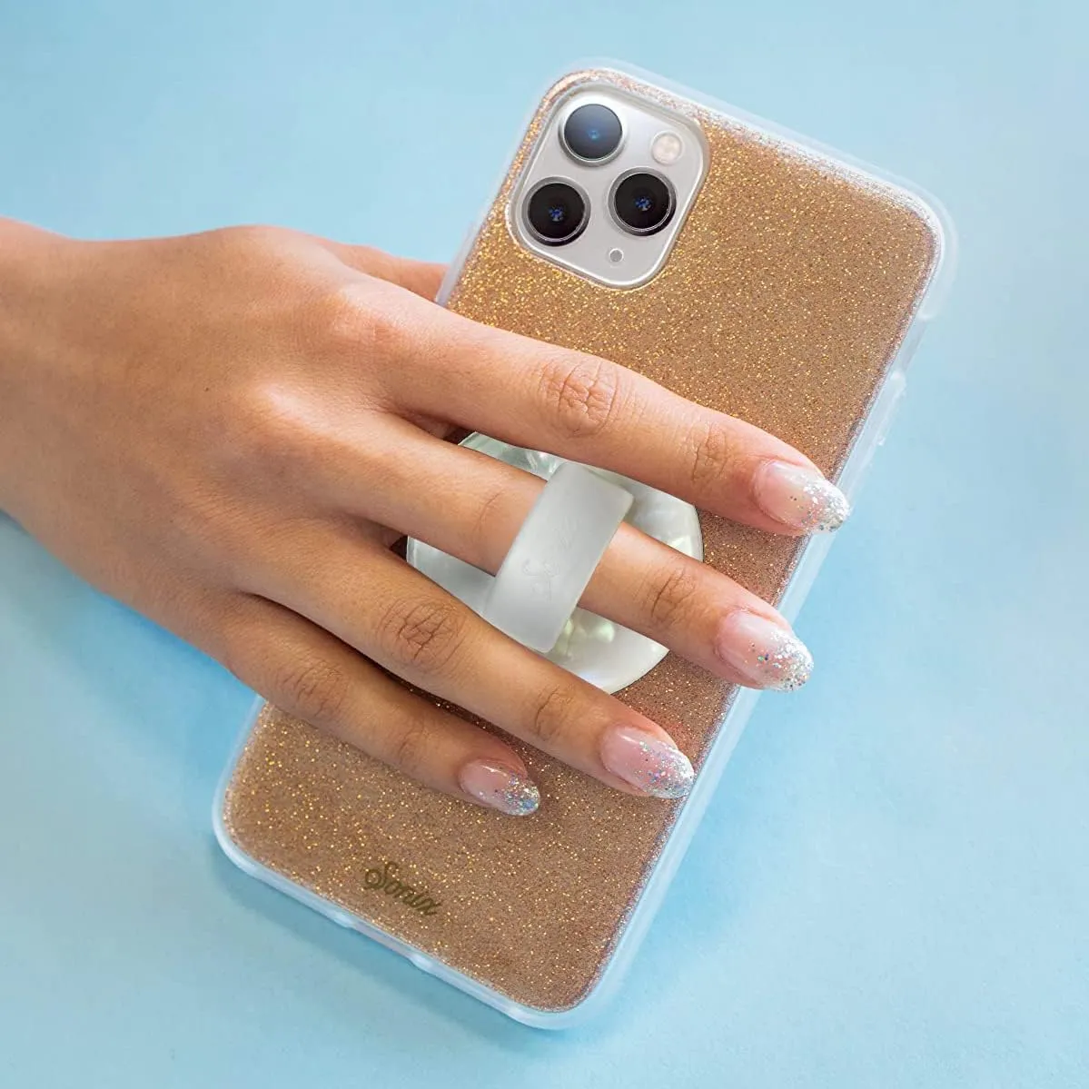 Sonix Magnetic Phone Grip, MagSafe Silicone Ring Loop Grip - Detachable Holder for Hand, Soft MagSafe Grip | White Pearl Tort