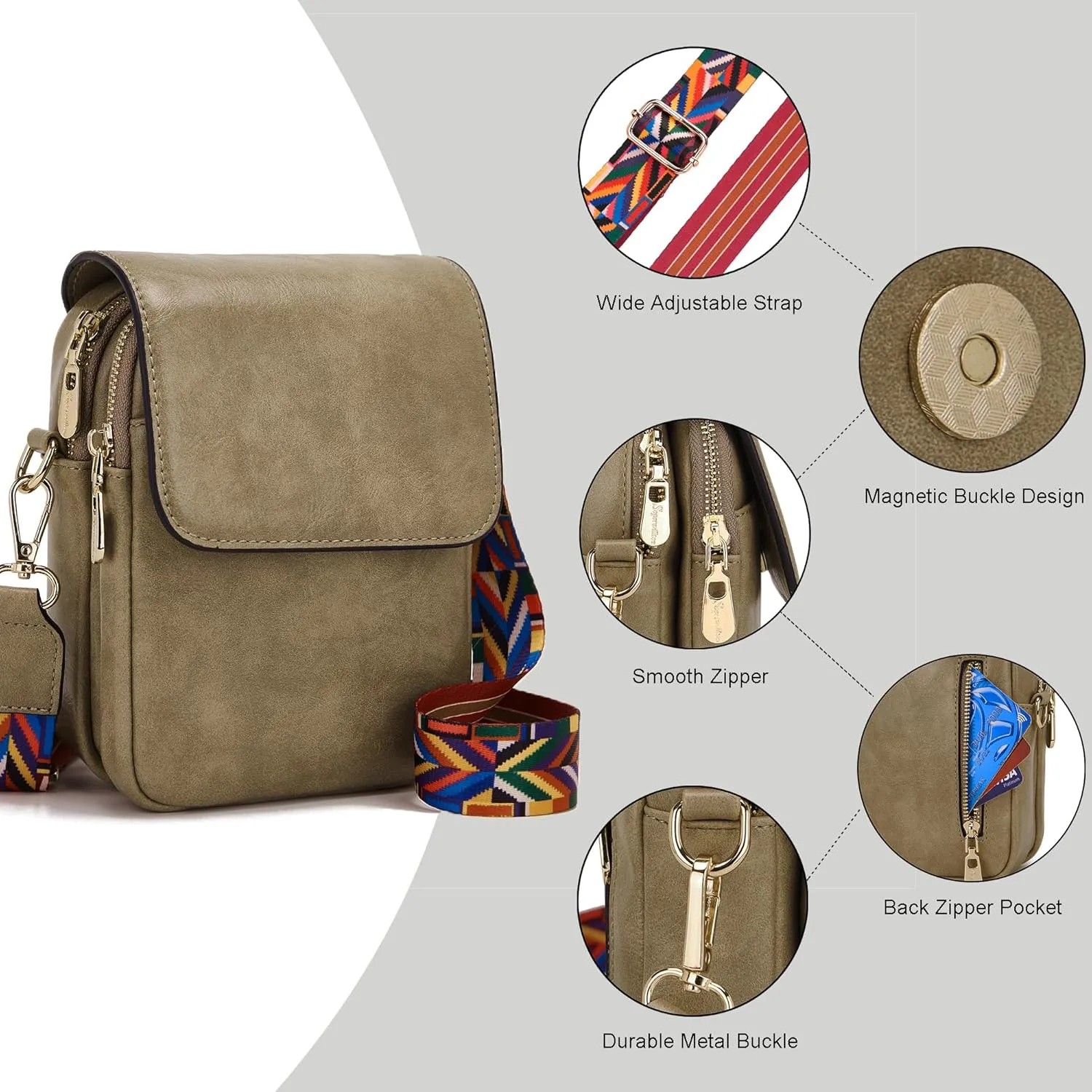 Soperwillton Crossbody Bags for Women Vegan Leather Purse Small Shoulder Handbags with Wide Adjustable Strap