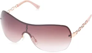 Southpole Women's Metal Uv Protective Chain Link Temple Rectangular Shield Sunglass