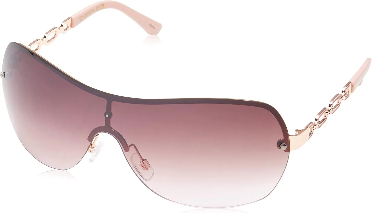 Southpole Women's Metal Uv Protective Chain Link Temple Rectangular Shield Sunglass