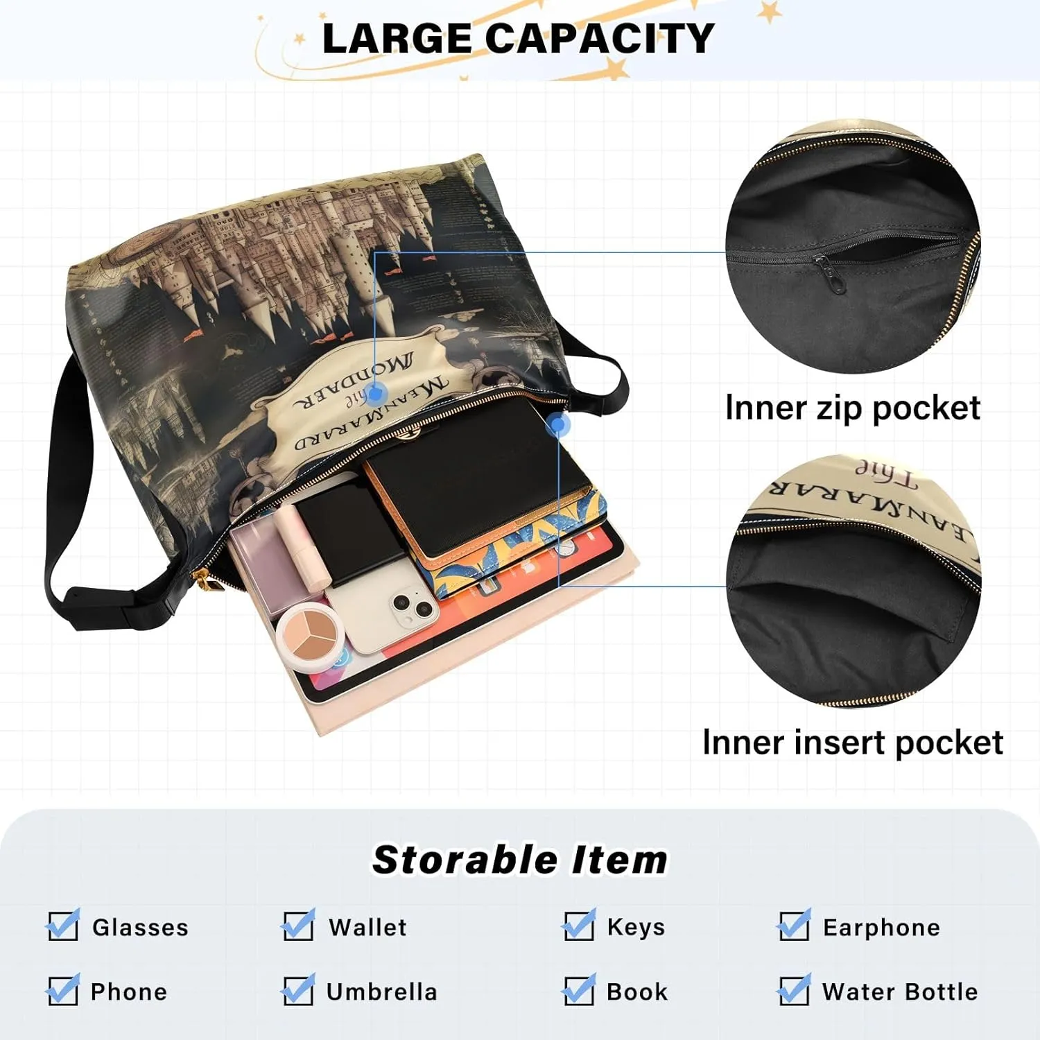 Space Large Leather Crossbody Bag, Shoulder Sling Bag for Men, Cross Body Leather Shoulder Bag