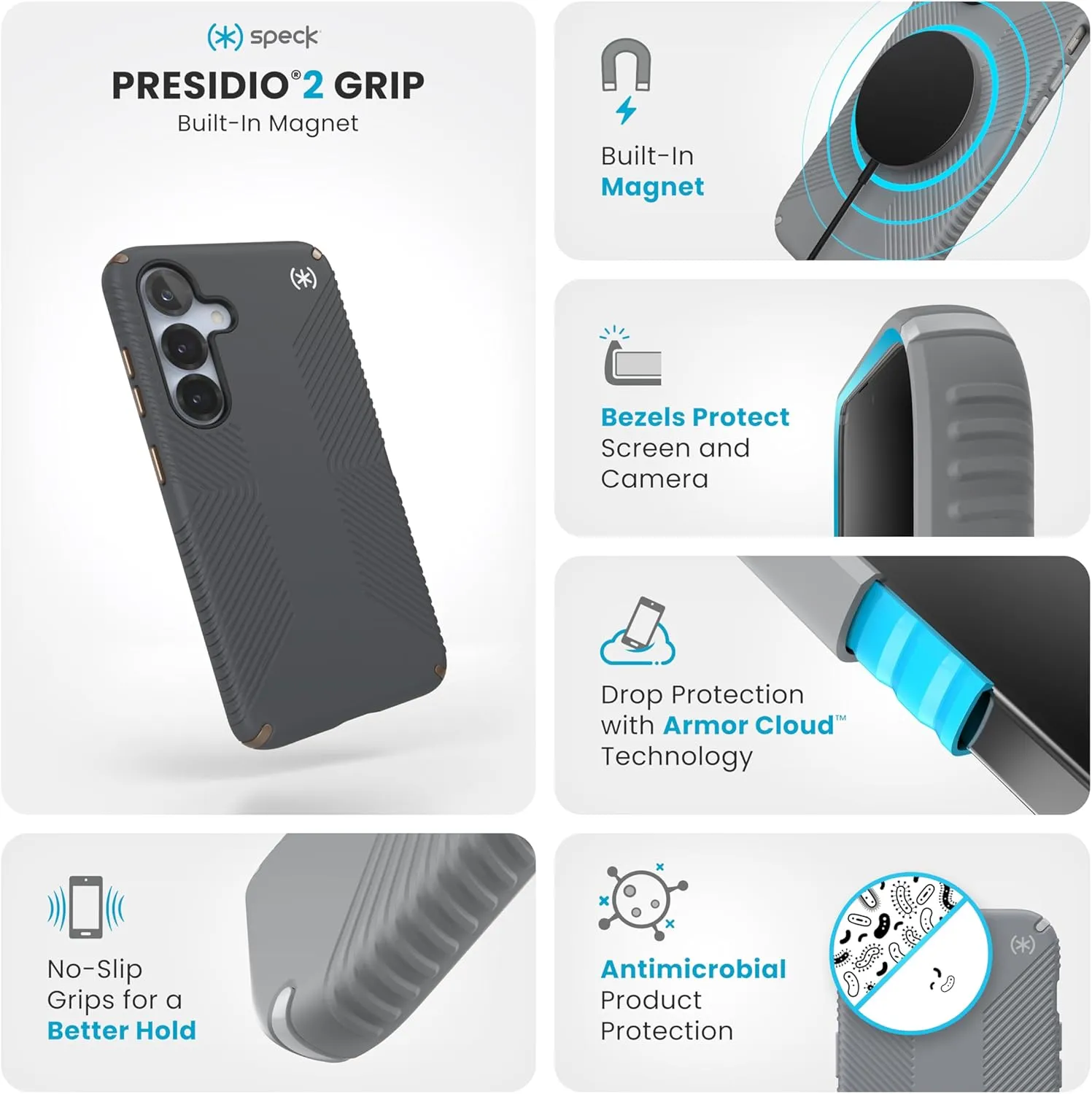 Speck Samsung Galaxy S25 Case - Magnet Case, 13-Foot Drop Protection, No-Slip Grips - Samsung S25 Case Magsafe - Raised Bezel and Enhanced Buttons - Presidio 2 Grip