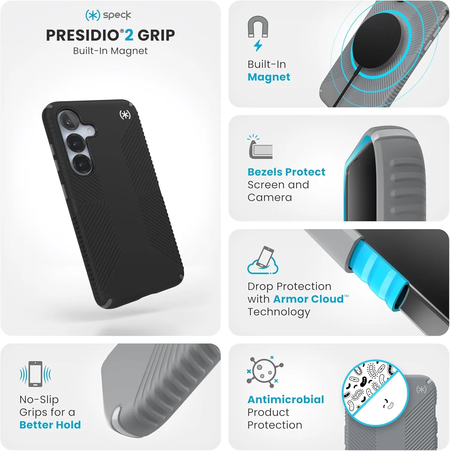 Speck Samsung Galaxy S25 Case - Magnet Case, 13-Foot Drop Protection, No-Slip Grips - Samsung S25 Case Magsafe - Raised Bezel and Enhanced Buttons - Presidio 2 Grip