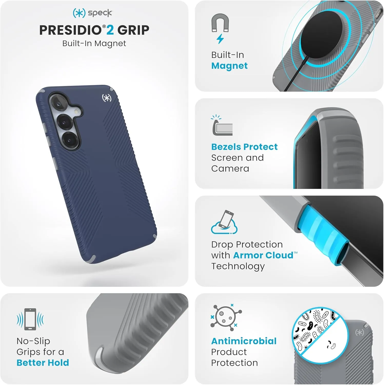 Speck Samsung Galaxy S25 Case - Magnet Case, 13-Foot Drop Protection, No-Slip Grips - Samsung S25 Case Magsafe - Raised Bezel and Enhanced Buttons - Presidio 2 Grip(Pack of 1)