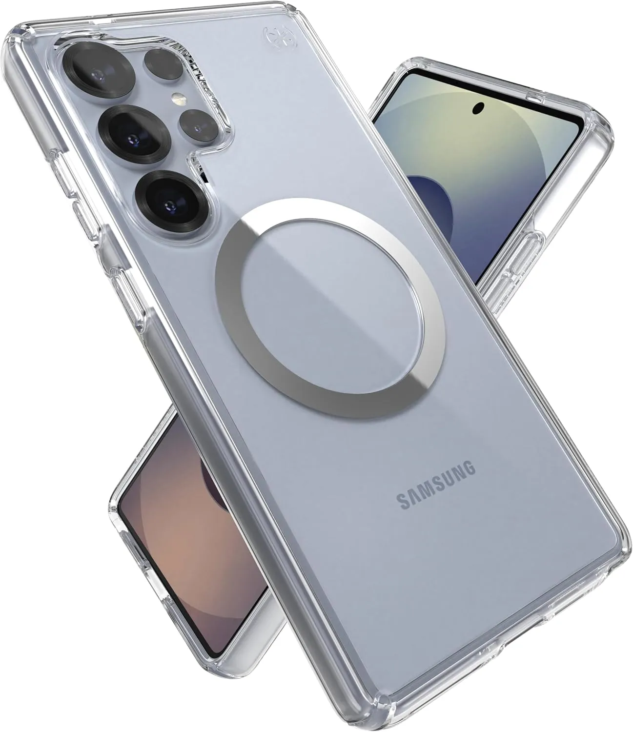 Speck Samsung Galaxy S25 Ultra Case - Magnet Case,13-Foot Drop Protection,Anti-Yellowing-Samsung S25 Ultra Case Magsafe-Raised Bezel & Enhanced Buttons -Presidio Perfect-Clear -Clear/Chrome(Pack of 1)