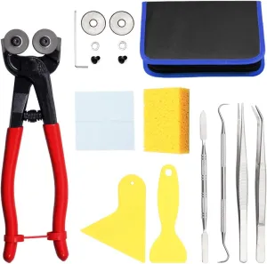SPEEDWOX 17PCS Mosaic Tools for Crafts Heavy Duty Mosaic Wheeled Glass Nipper with Replacement Cutting Wheel Scrapers Tweezers Double-ended Hook Spatula Sponge Cleaning Cloth Leather Zipper Bag