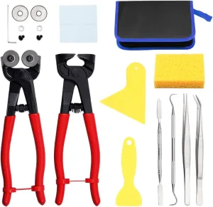 SPEEDWOX 18PCS Mosaic Tools for Adults Ceramic Tile Nippers Mosaic Cutting Pliers with Replacement Cutting Wheel Scrapers Tweezers Double-ended Hook Spatula Sponge Cleaning Cloth Leather Zipper Bag