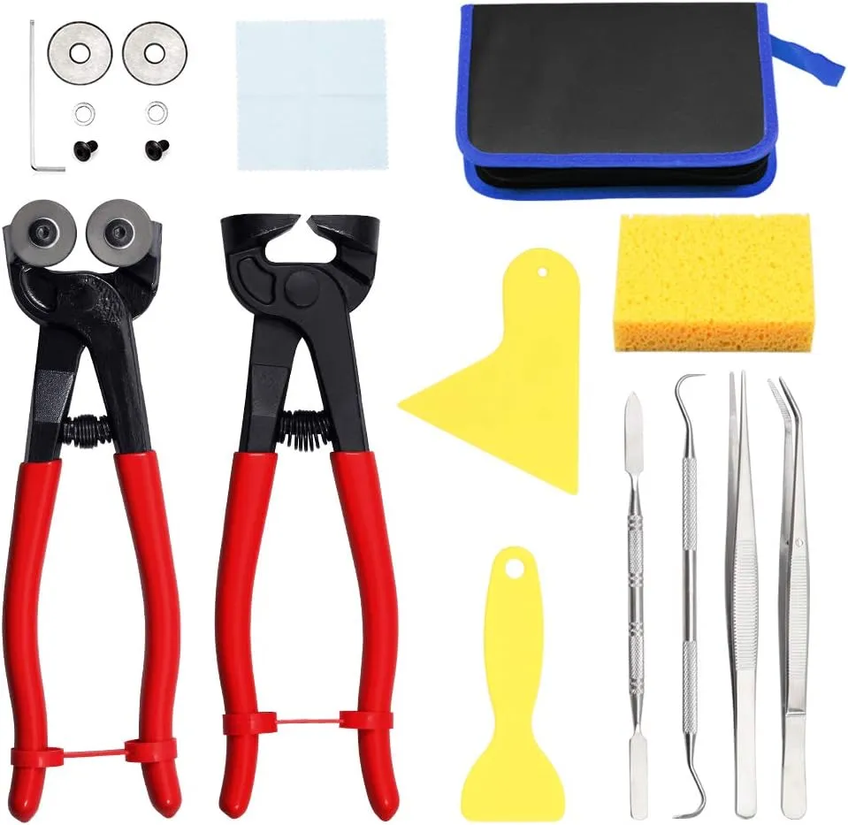 SPEEDWOX 18PCS Mosaic Tools for Adults Ceramic Tile Nippers Mosaic Cutting Pliers with Replacement Cutting Wheel Scrapers Tweezers Double-ended Hook Spatula Sponge Cleaning Cloth Leather Zipper Bag