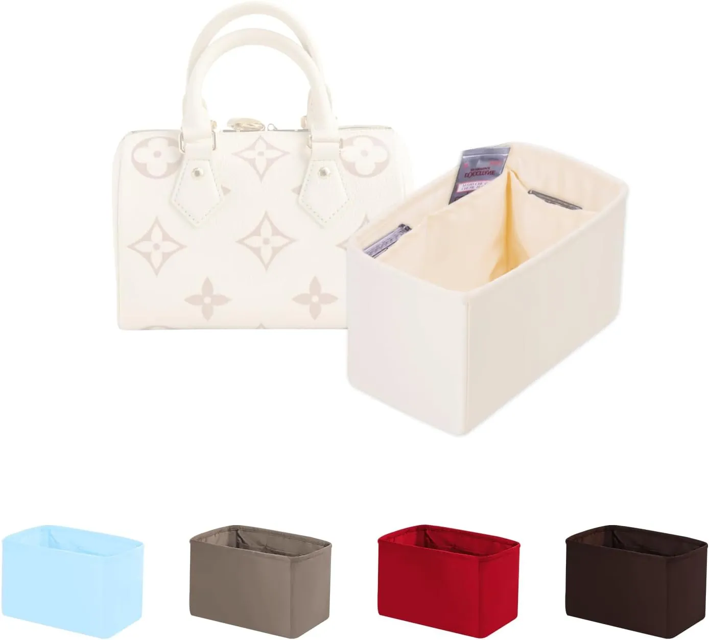 Speedy 20 Insert Bag Organizer, Inner Bag Compatible with LV Bag Speedy, Women's Purse Dividers with Silky Satin, Small Bag Insert with Multiple Pockets(Craie, Speedy20)