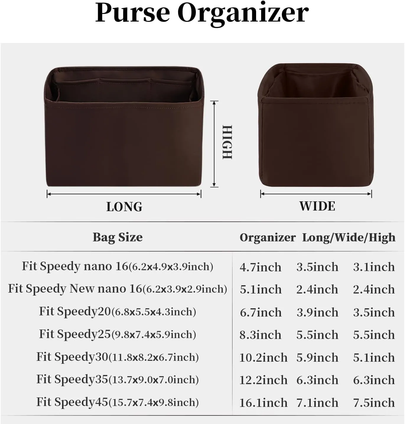 Speedy 35 Bag Organizer Insert, Silky Handbag Insert for Speedy Bags, Purse Organizer with Large Capacity, for Women Handbags (Chocolat, Speedy35)
