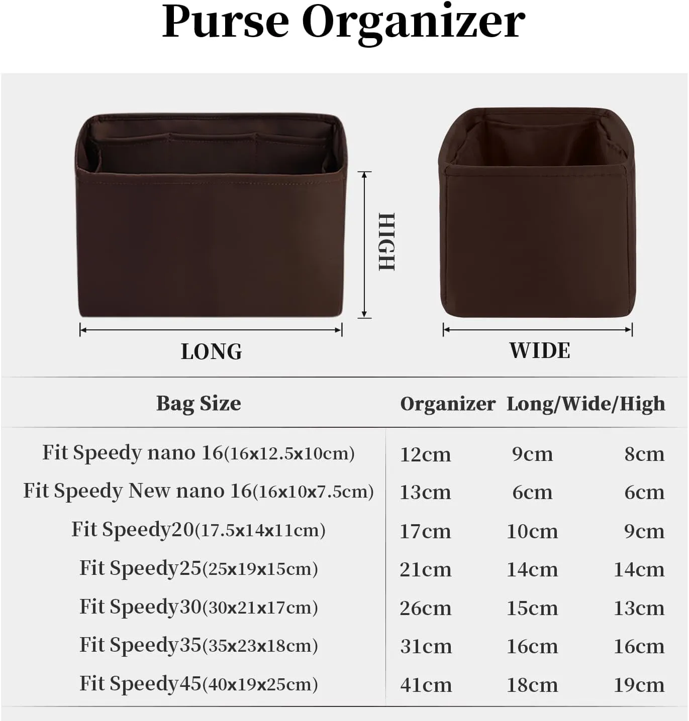 Speedy 35 Bag Organizer Insert, Silky Handbag Insert for Speedy Bags, Purse Organizer with Large Capacity, for Women Handbags (Chocolat, Speedy35)