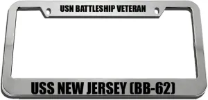 Speedy Pros USN Battleship Veteran USS New Jersey (Bb-62) Zinc Metal License Plate Frame Car Auto Tag Holder - Chrome 2 Holes