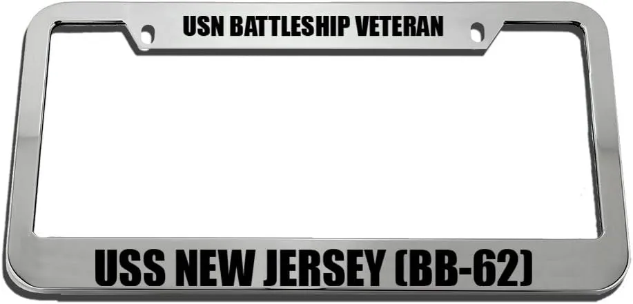 Speedy Pros USN Battleship Veteran USS New Jersey (Bb-62) Zinc Metal License Plate Frame Car Auto Tag Holder - Chrome 2 Holes