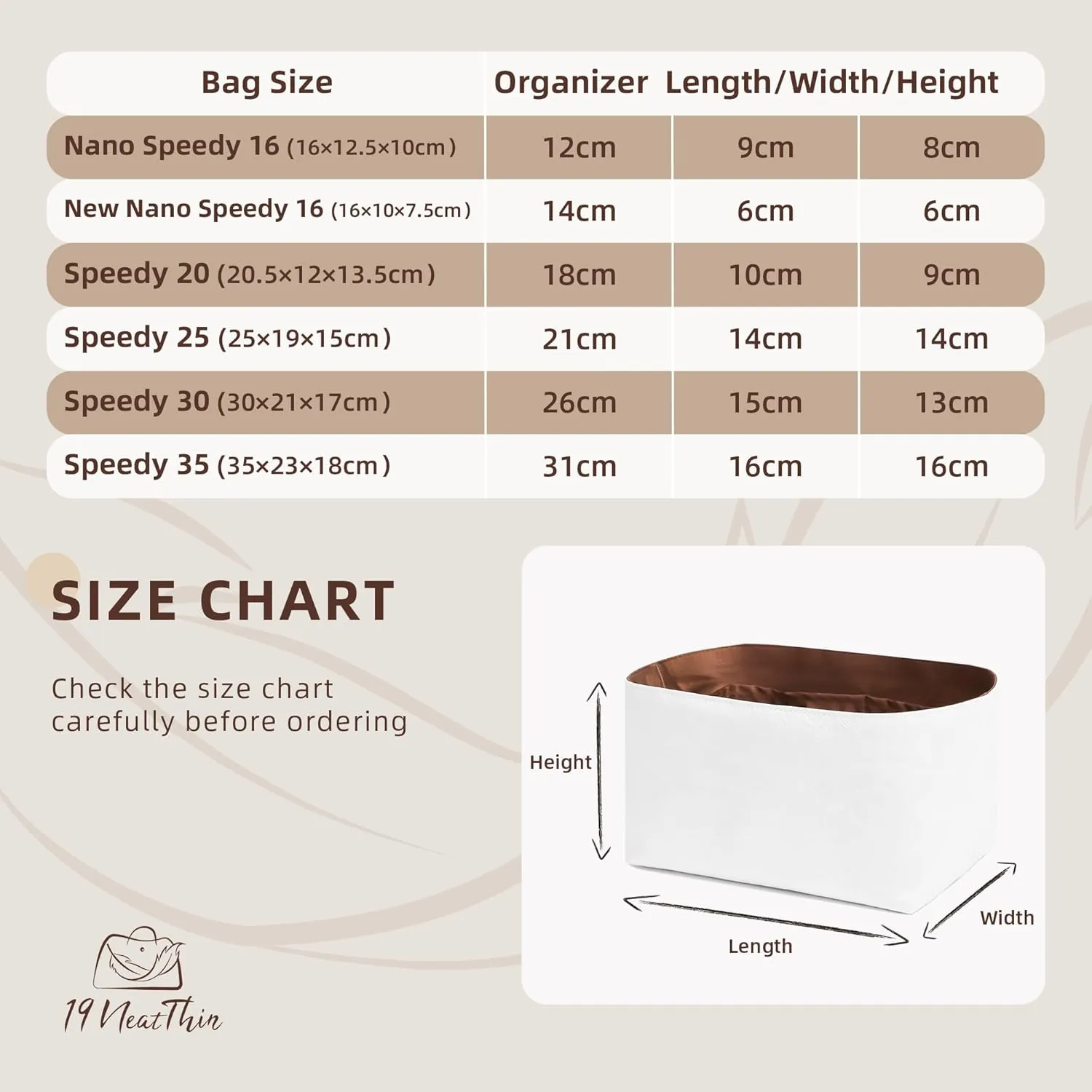 Speedy Purse Organizer Insert, Lightweight Portable Purse Inner Compatible with LV Speedy 20 Bag, Made of Waterproof Dupontpaper Surface and Silky Satin Lining (Speedy 20, Gold)