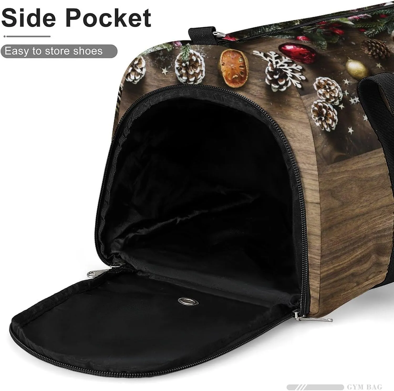 Sport Gym Duffel with Shoe Compartment Wet Pocket, Christmas-wooden Print Shoulder Travel Bag for Women Men, style