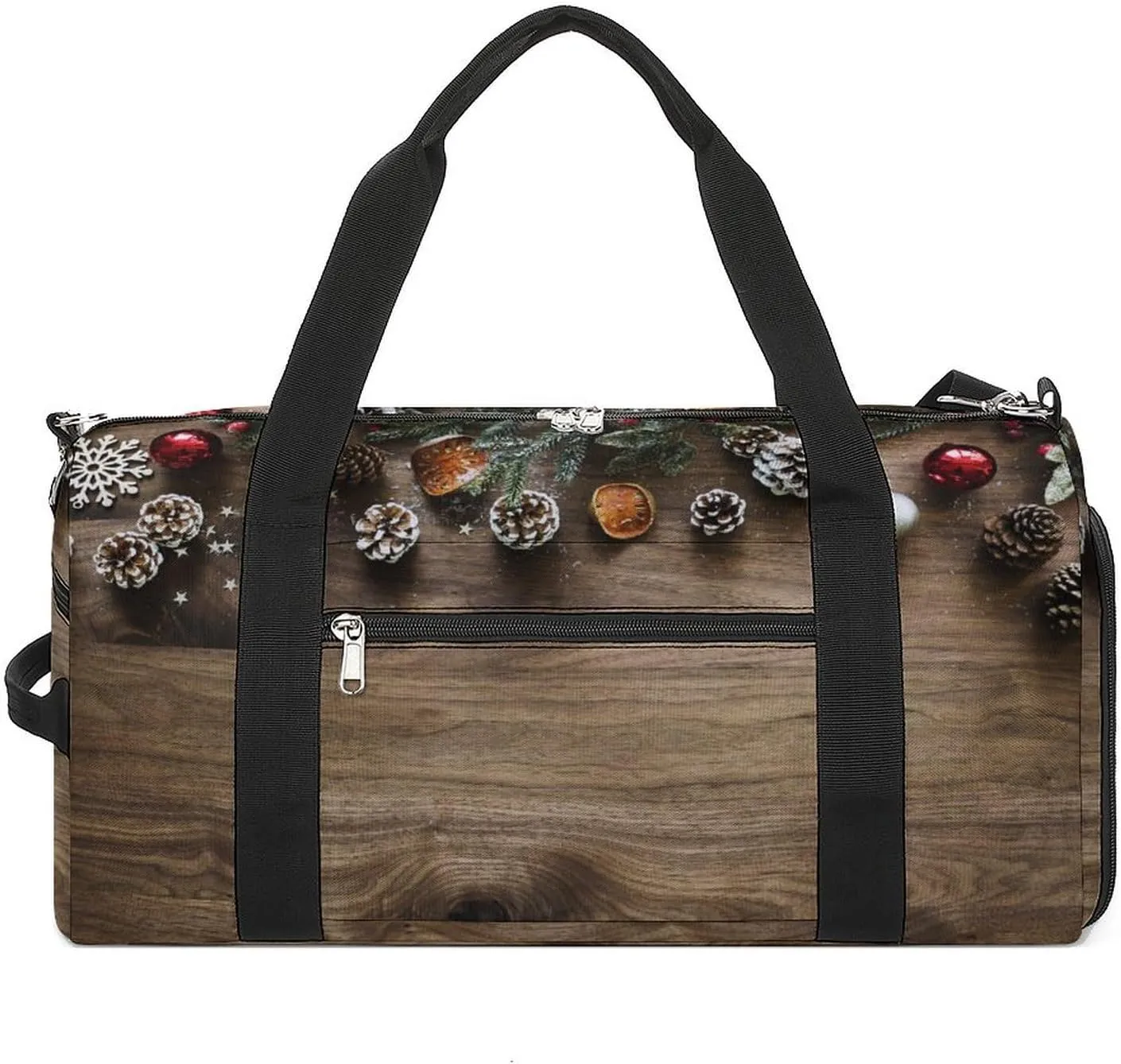 Sport Gym Duffel with Shoe Compartment Wet Pocket, Christmas-wooden Print Shoulder Travel Bag for Women Men, style