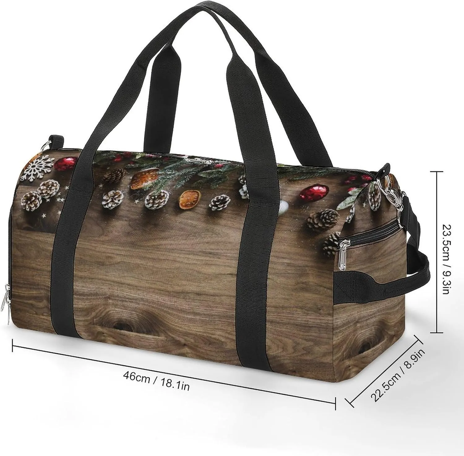 Sport Gym Duffel with Shoe Compartment Wet Pocket, Christmas-wooden Print Shoulder Travel Bag for Women Men, style
