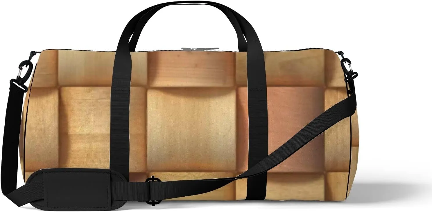 Sports Gym Bag for Women and Men Waterproof 3d Wooden Pattern Brown Duffel Bag Lightweight Carryon Traveling Boarding Gripsack