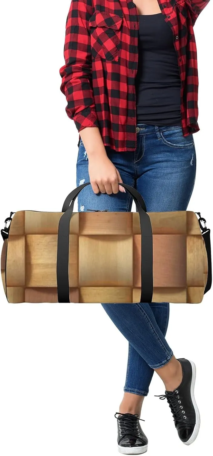 Sports Gym Bag for Women and Men Waterproof 3d Wooden Pattern Brown Duffel Bag Lightweight Carryon Traveling Boarding Gripsack