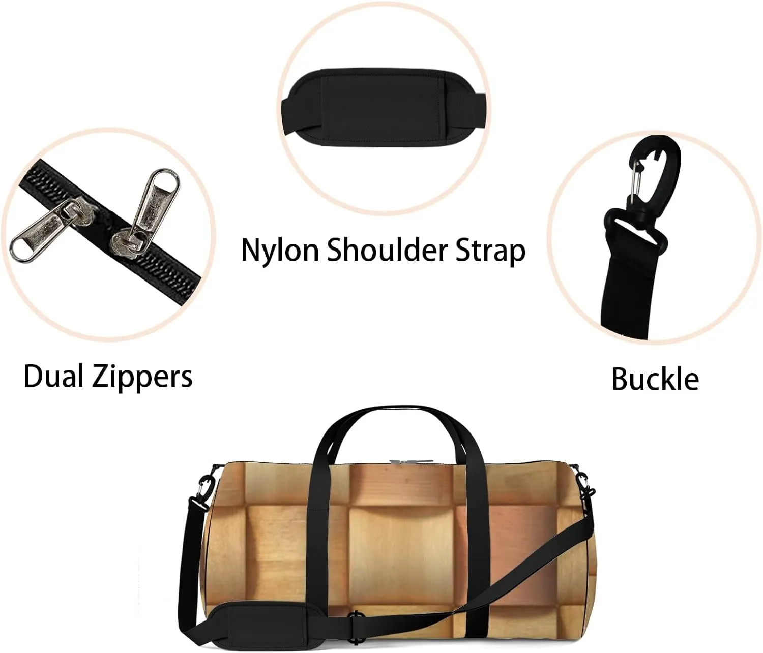 Sports Gym Bag for Women and Men Waterproof 3d Wooden Pattern Brown Duffel Bag Lightweight Carryon Traveling Boarding Gripsack