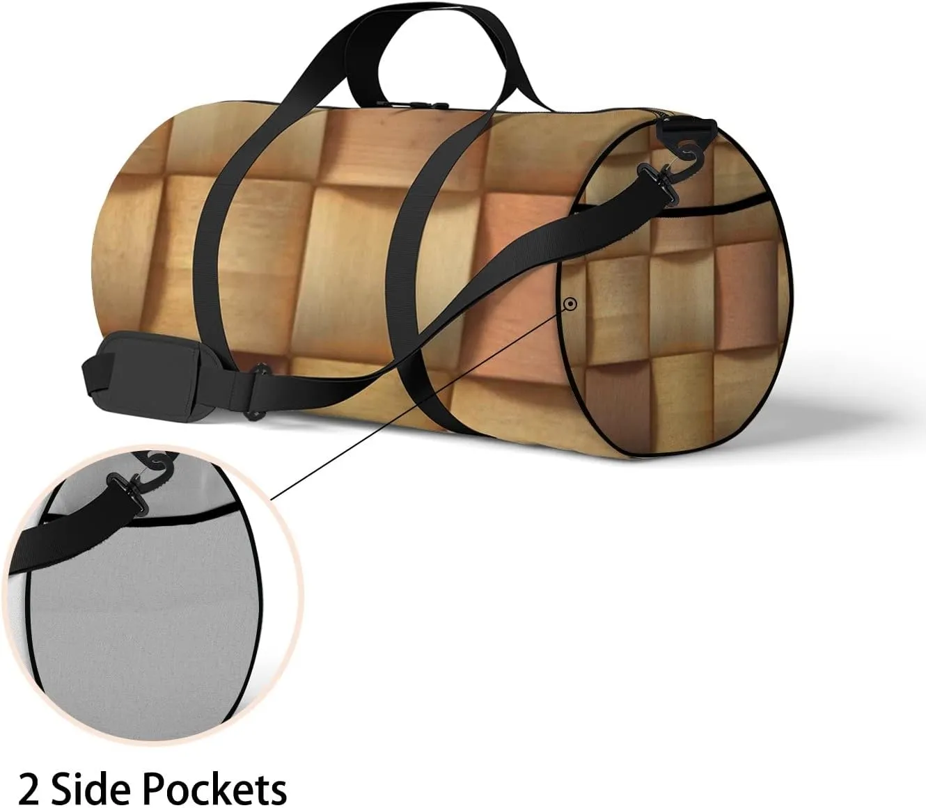 Sports Gym Bag for Women and Men Waterproof 3d Wooden Pattern Brown Duffel Bag Lightweight Carryon Traveling Boarding Gripsack
