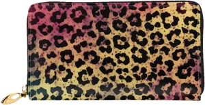 Star Leopard Print Leather Wallets For Women Waterproof Zip Around Clutch Purses Large Credit Card Holder With Phone Holder Ladies Travel Coin Purse