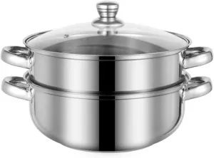 Steamer for Cooking, 3.0 Quarts Stainless Steel Steamer Pot, 2-Tier Food Steam Pots with Lid for Cooking Vegetables, Seafood, Soups, Stews and Pasta, 8.5 x 7.3 inch