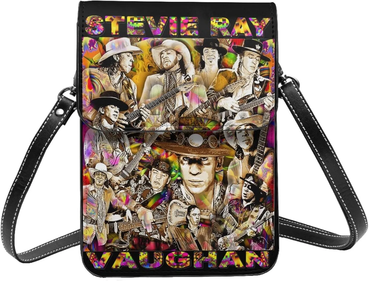 Stevie Ray Music Vaughan Collage Small Cell Phone Purse Womens Cell Phone Purse Clutch Handbag, Black