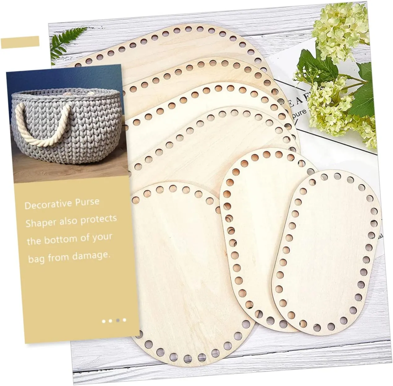 STOBOK 3sets Wooden Base Board for Crochet Bag Decorative Bottom Base for DIY Projects 2pcs*3