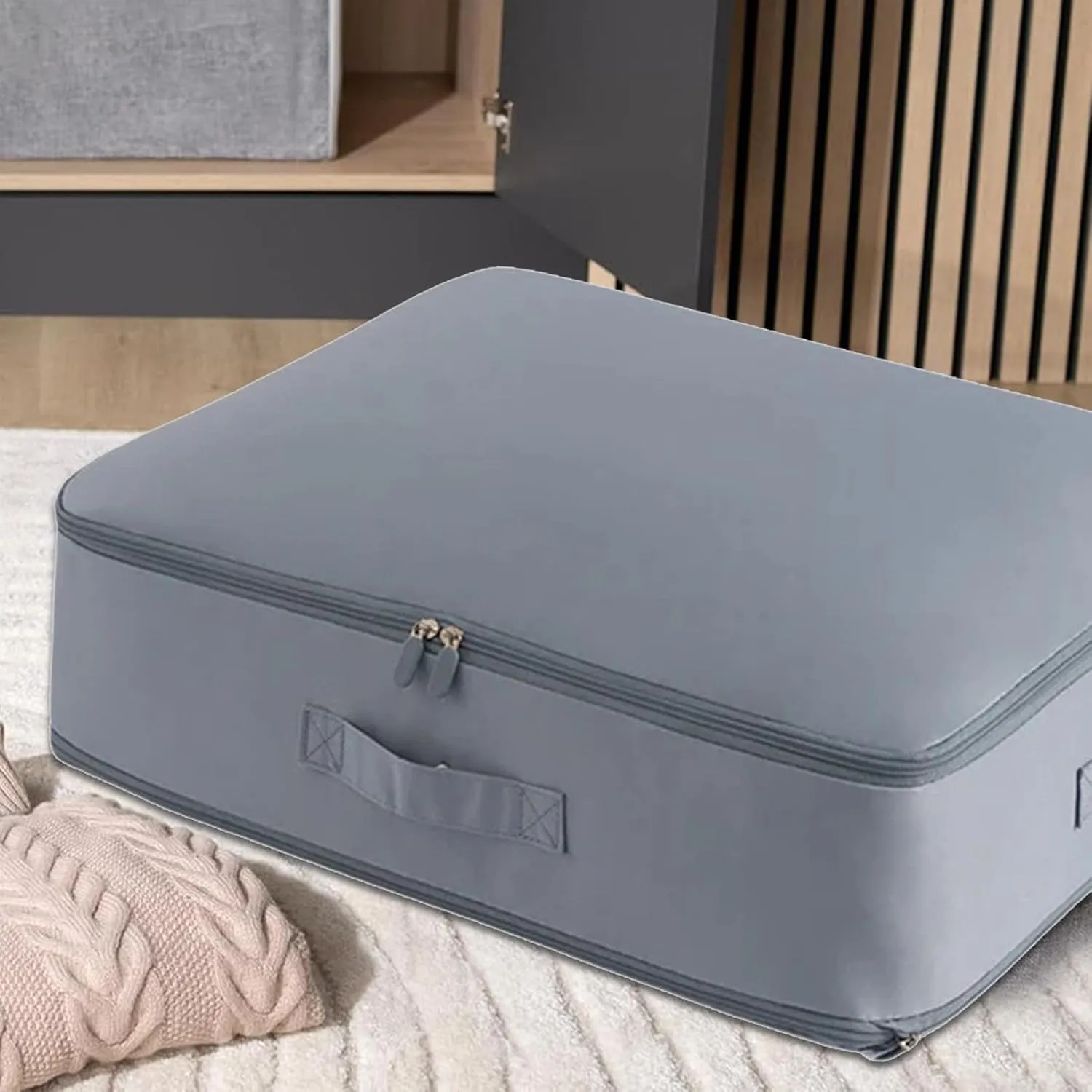 Storage Bags for Clothes, Foldable Blanket Clothing Storage Bags with Lids and Reinforced Handle, 2024 New Ultra Space Saving Se-lf Compression Organizer, Blue/L, NL39G0Q60BUT8DMHE