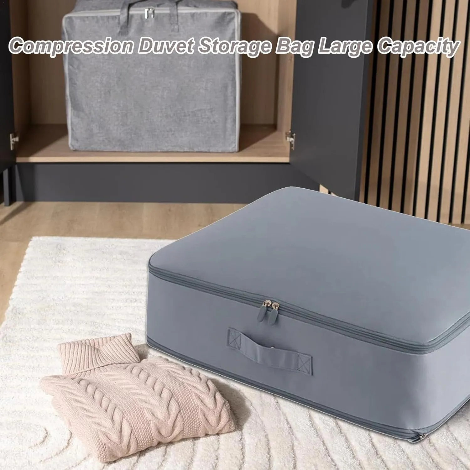 Storage Bags for Clothes, Foldable Blanket Clothing Storage Bags with Lids and Reinforced Handle, 2024 New Ultra Space Saving Se-lf Compression Organizer, Blue/L, NL39G0Q60BUT8DMHE