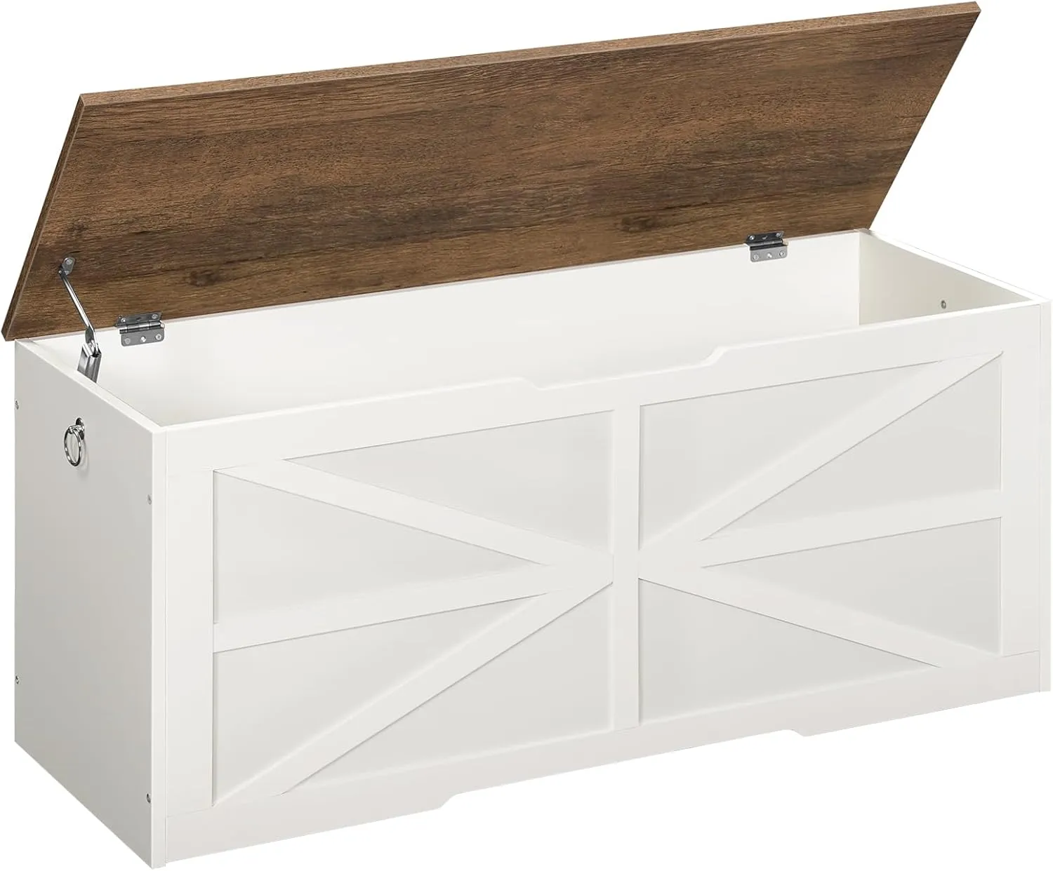 Storage Chest, 43.3" Wooden Storage Trunk, Modern Storage Bench with Safety Hinge, Toy Chest Storage, Farmhouse Style, for Bedroom, Living Room, Walnut and White MCW11WL