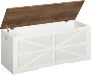 Storage Chest, 43.3" Wooden Storage Trunk, Modern Storage Bench with Safety Hinge, Toy Chest Storage, Farmhouse Style, for Bedroom, Living Room, Walnut and White MCW11WL