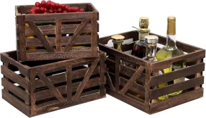 Storage Crate Decorative Wood Crates Wooden Storage Container,Wooden Boxes for Home Nested Crates with Handles,Farmhouse Wood Crates for Storage,Display,Decor Boxes-Brown Set of 3