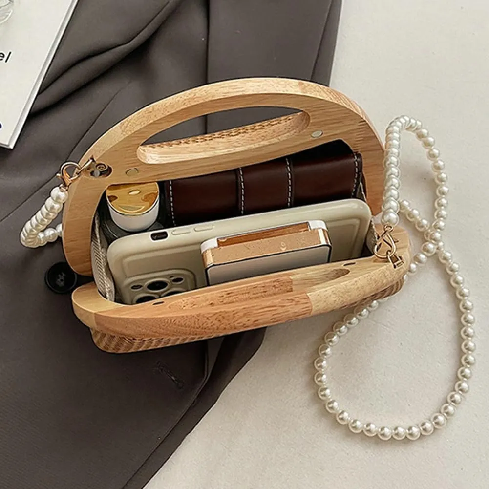 Straw Clutch Bag Beach Bags For Women Rattan Purses Handbags Evening Bag Summer Straw Crossbody Bag Purse Wooden Top-Handle