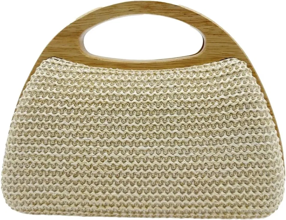 Straw Clutch Bag Beach Bags For Women Rattan Purses Handbags Evening Bag Summer Straw Crossbody Bag Purse Wooden Top-Handle