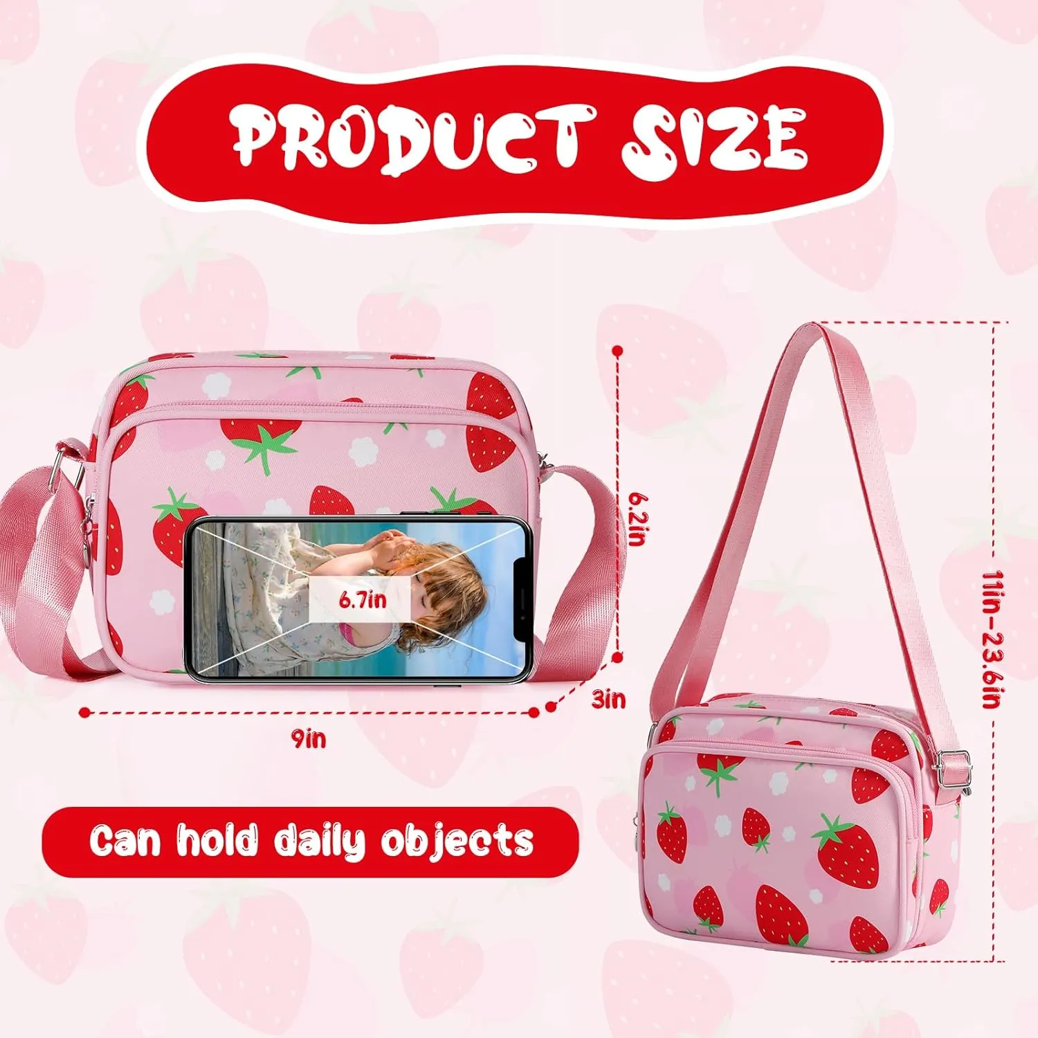 Strawberry Purse for Girls, Cute Crossbody Purse, Birthday Christmas Gifts for 6 8 10 12 Year Old Girls